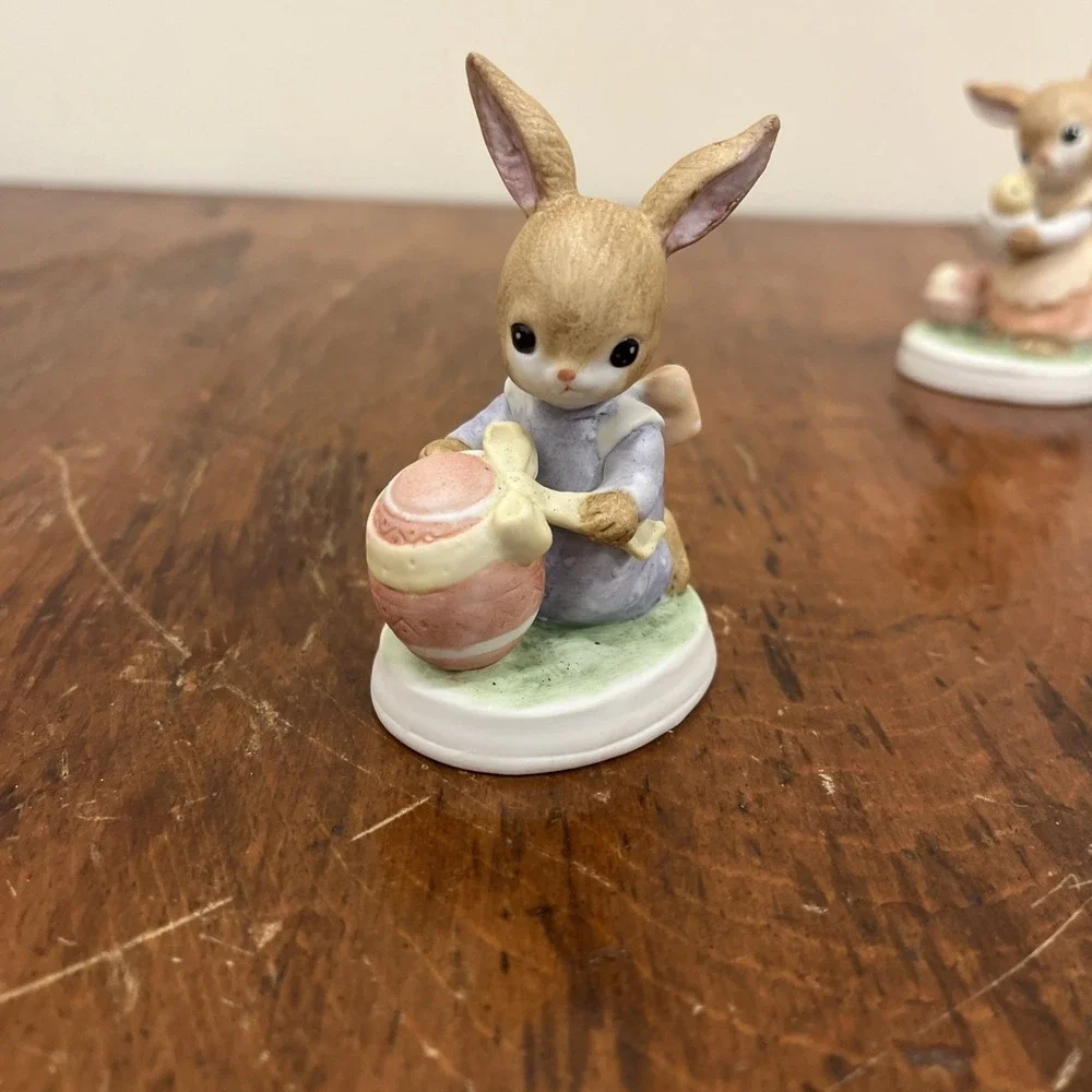 Vtg 5 1980's Lefton Boy and Girl Bunnies Bunny Easter Eggs Figurines #03500